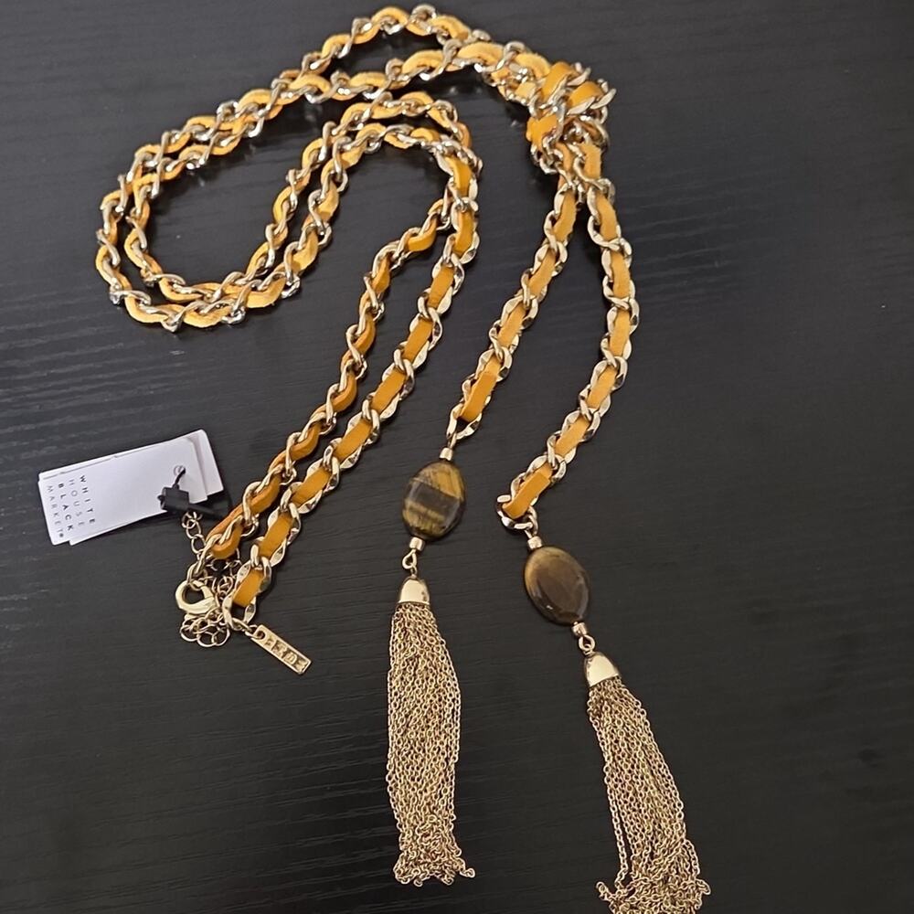 NWT‎ White House Black Market Tigers Eye Necklace Gold Yellow Leather